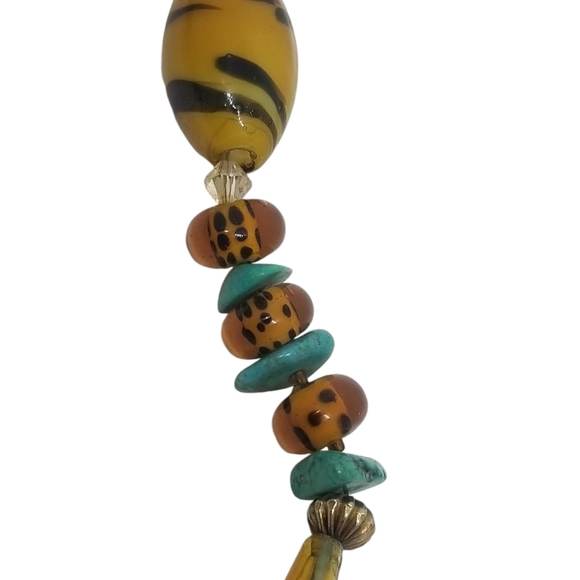 ARTISAN MADE GEMSTONE & ART GLASS MEDLEY STATEMENT NECKLACE WITH 14K GOLD CHAIN - Picture 9 of 11